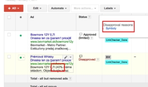 Disapproved text ads in Google AdWordsa because of symbols