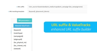 Enhanced URL suffix builder for product campaigns with UTM & AdWords ValueTrack parameters for Google Search Text Ads